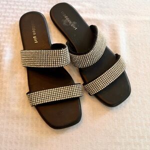 Madden Girl Size 10 Black Rhinestone Slide‎ Sandals Glam Y2K Party Shoes